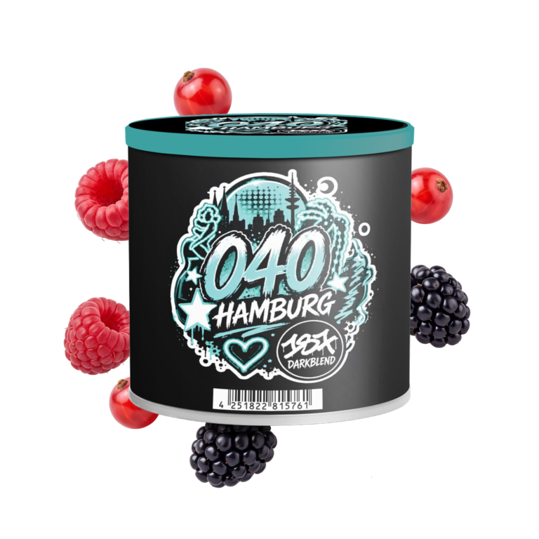 187 Strassenbande Dark 040 Hamburg 150g Shisha Tabak – Beerenmix aus Johannisbeere, Himbeere und Brombeere: schwarze Dose mit Beeren