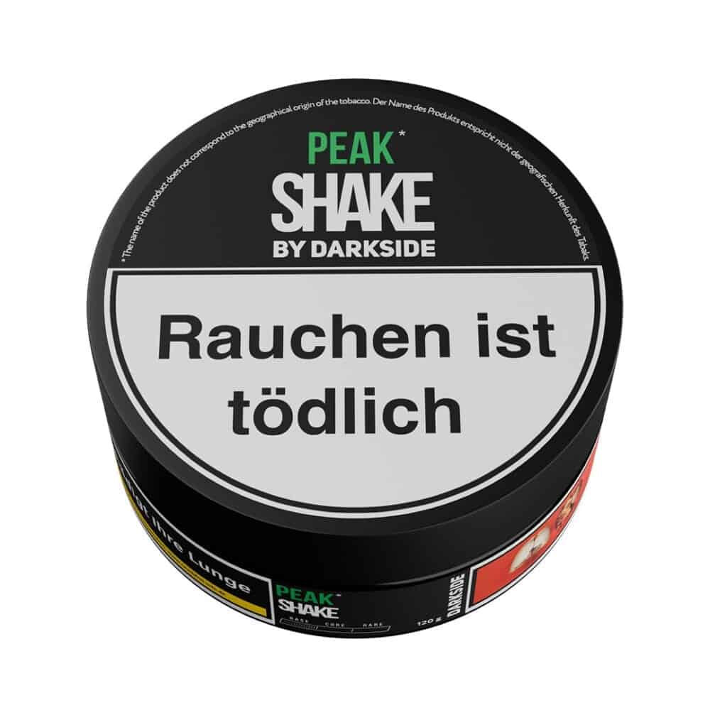 Darkside Peak Shake 120g Shisha Tabak mit Warnhinweis.