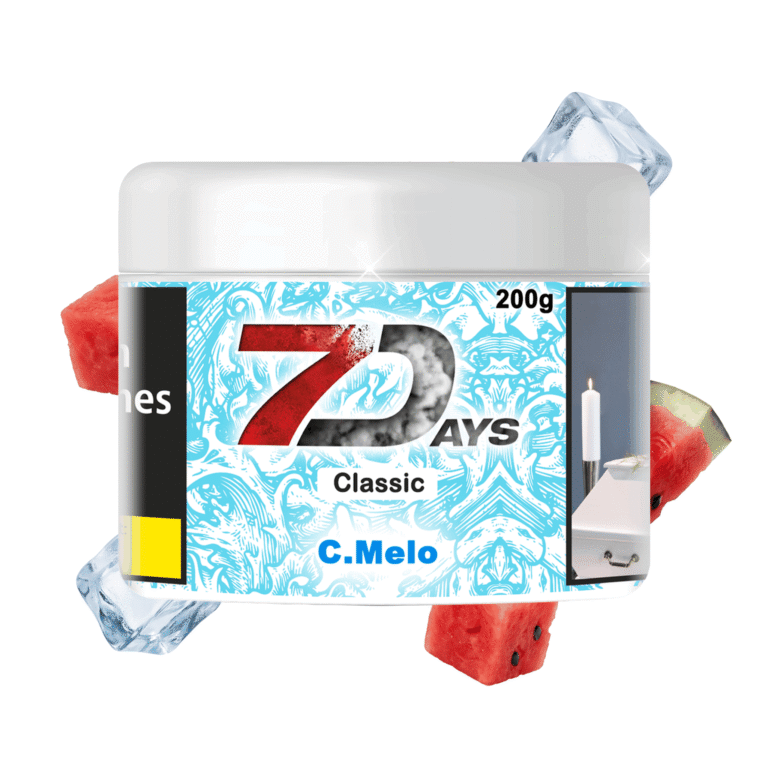 7 Days Classic C. Melo 200g Shisha Tabak mit Wassermelonen-Ice-Geschmack – Dose mit schwebenden Wassermelonenstücken und Eiswürfeln