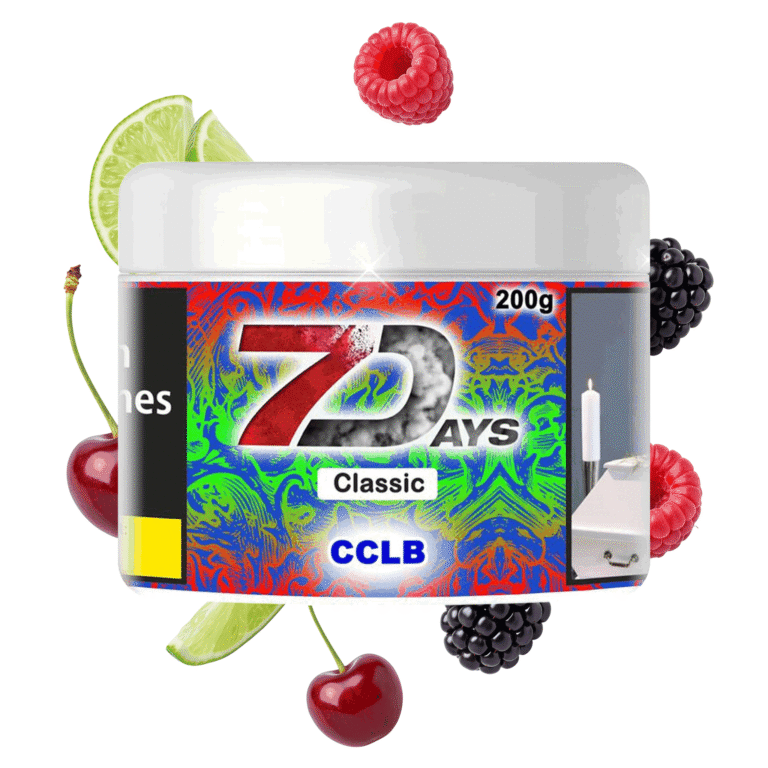 7 Days Classic CCLB 200g Shisha Tabak mit Brombeere, Himbeere, Kirsche und Limette – Dose mit schwebenden Kirschen, Brombeeren, Himbeeren und Limettenstücken
