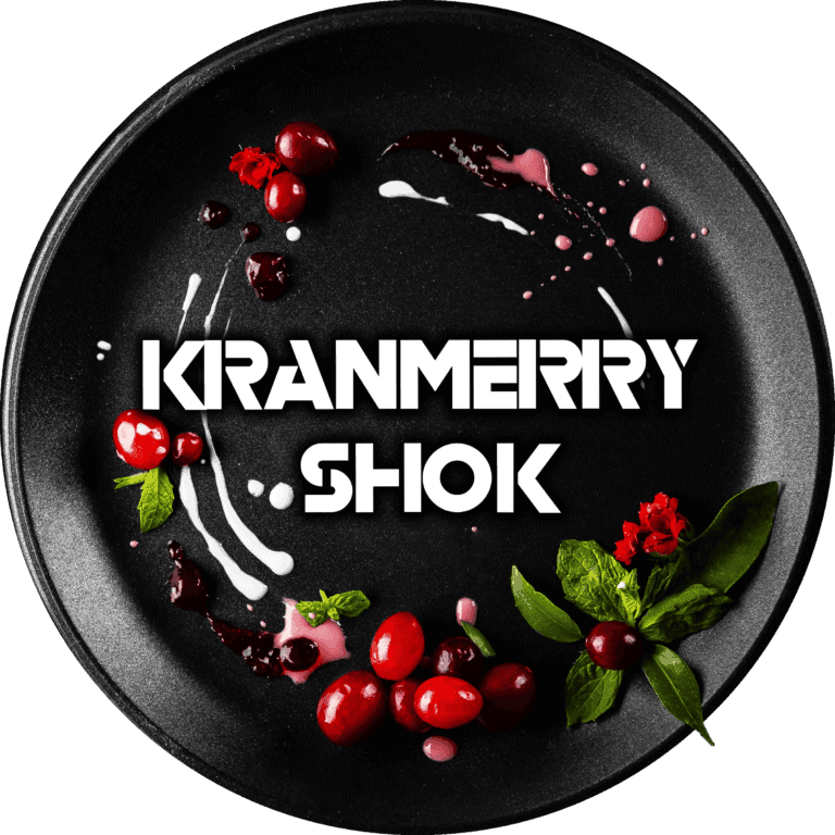Kranmerry Shok Tabak auf schwarzer Platte mit Beeren und Minze.
