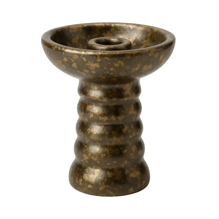 Vandenberg V4 Mini Phunnel Gold Antik Shisha Kopf mit antik-goldener Keramikglasur, freigestellt vor weißem Hintergrund