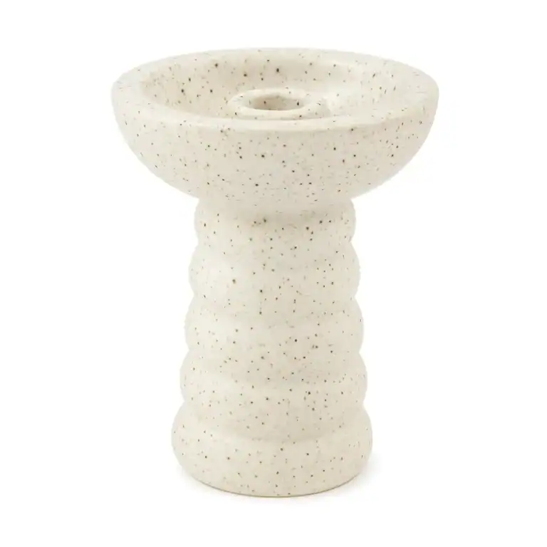 Vandenberg V4 Mini Phunnel Stracciatella Shisha Kopf aus cremeweißer Keramik mit feiner Sprenkel-Glasur, freigestellt vor weißem Hintergrund