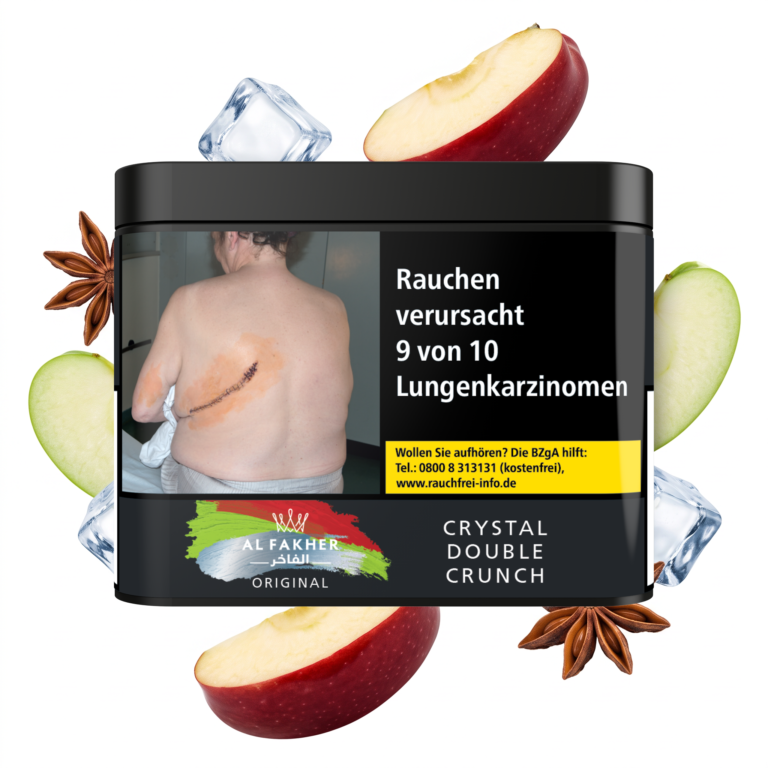 Al Fakher Crystal Double Crunch 200g Shisha Tabak – Doppelapfel mit Anis und Ice: Dose mit schwebenden Apfelspalten, Sternanis und Eiswürfeln