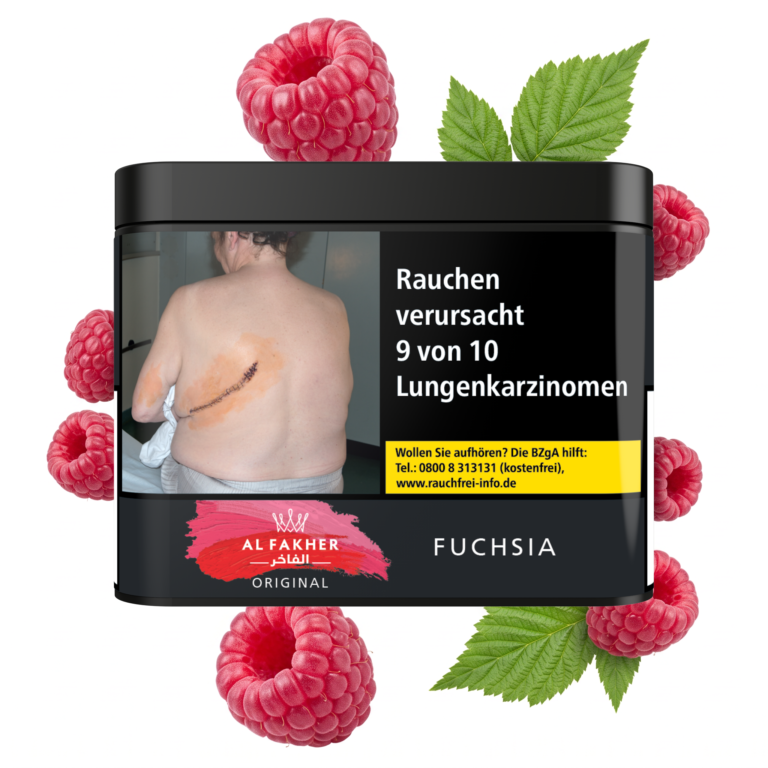 Al Fakher Fuchsia 200g Shisha Tabak – Himbeere Tabak: Dose mit schwebenden Himbeeren