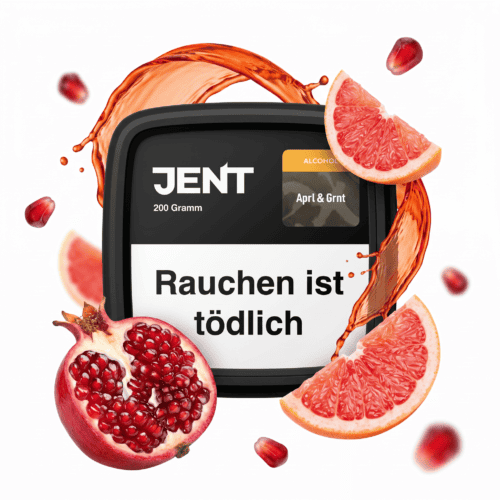JENT E-Zigaretten-Display mit Granatapfel- und Grapefruit-Elementen.