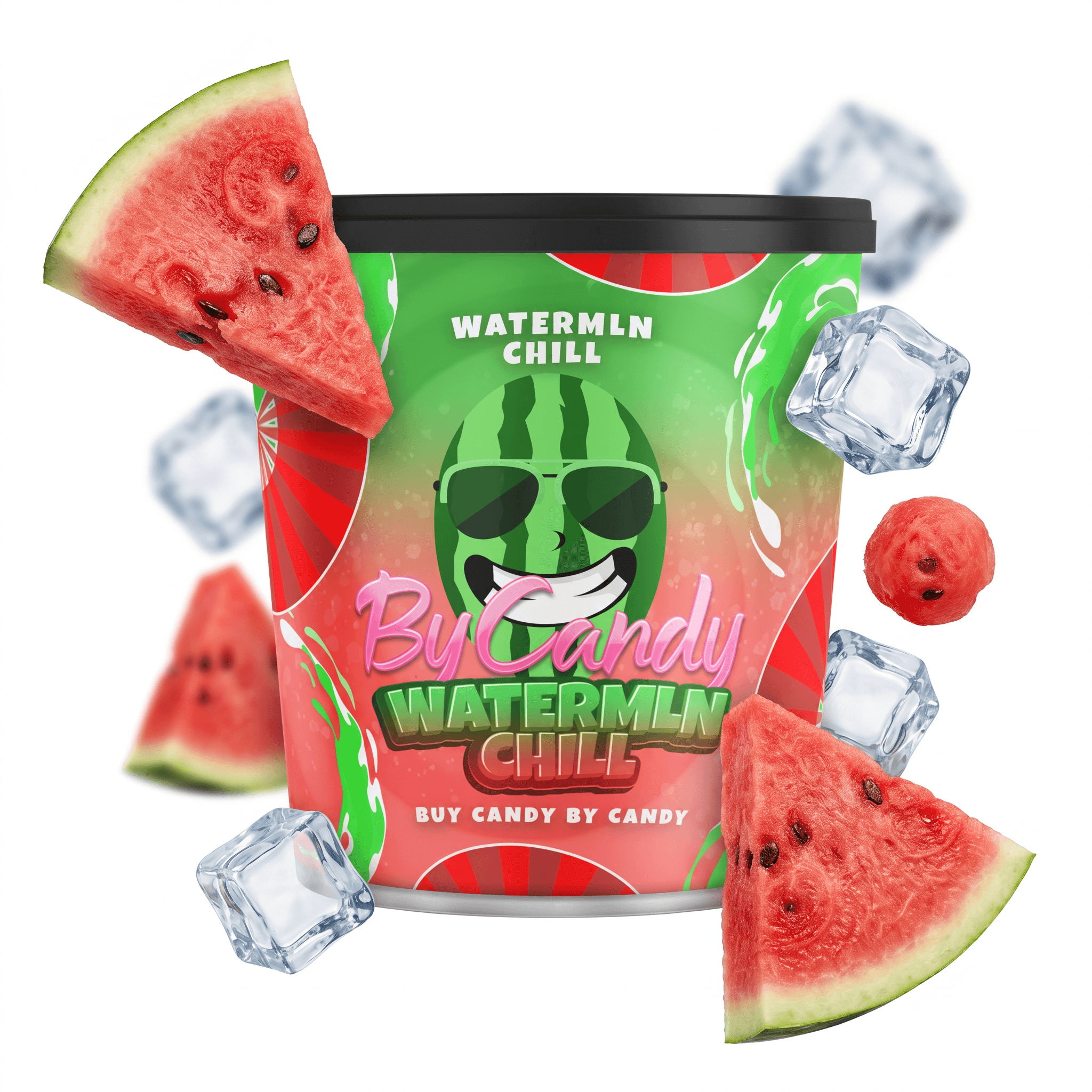 Wassermelone Chill E-Zigaretten-Tabak mit Wassermelonen- und Eiswürfeln.