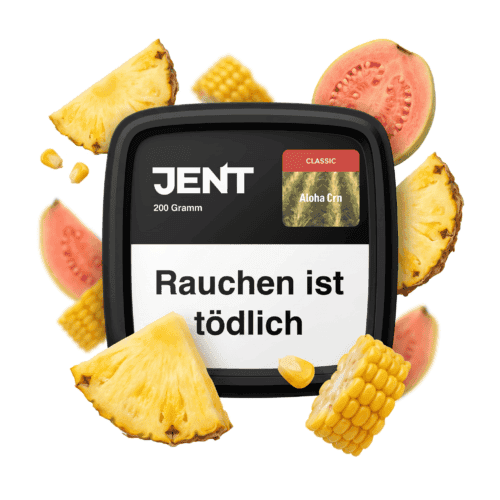 E-Shisha mit Fruchtgeschmack, umgeben von Ananas, Tomate und Mais, für aromatisches Raucherlebnis.