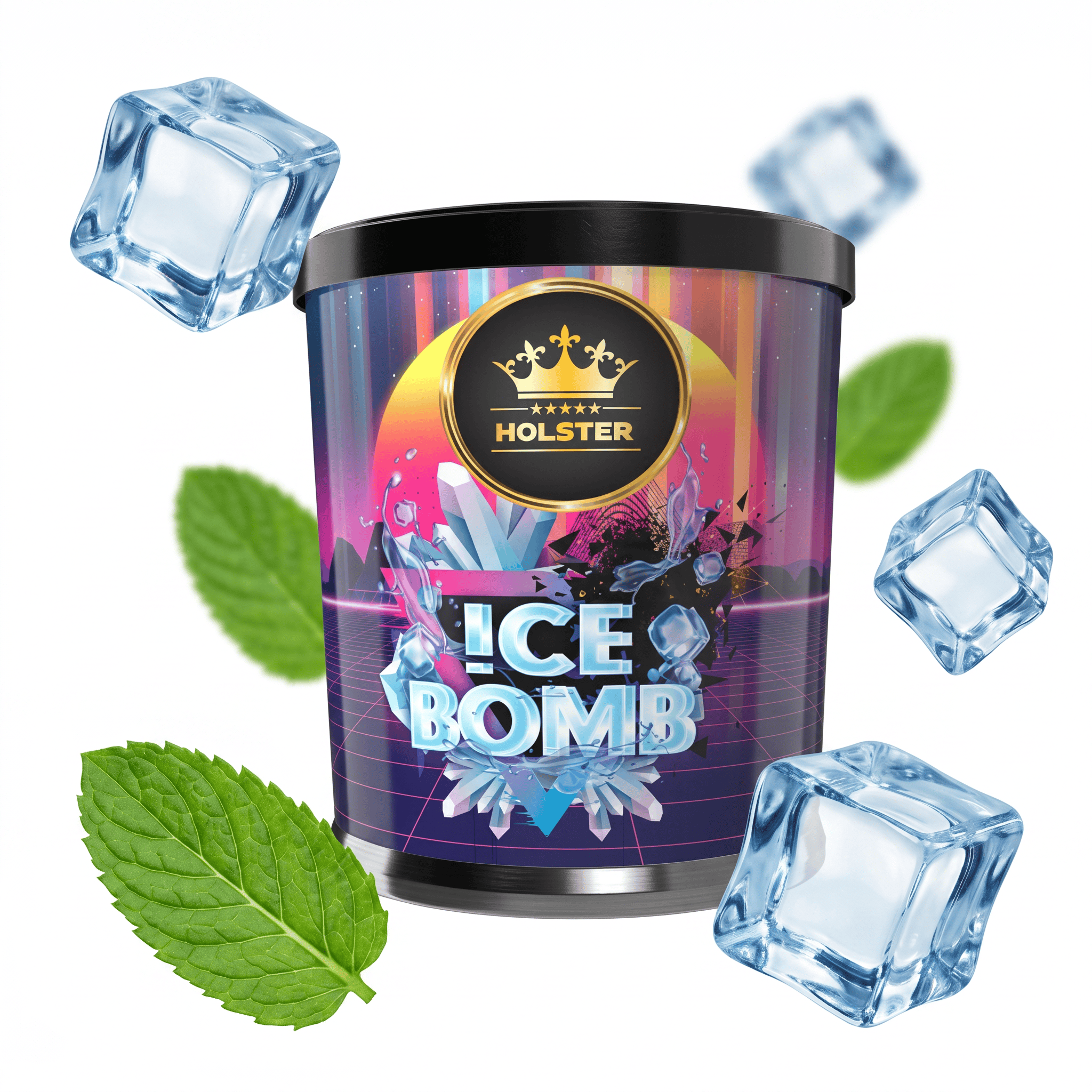 Shisha-Tabak "Ice Bomb" mit Eiswürfeln und Minzblättern.