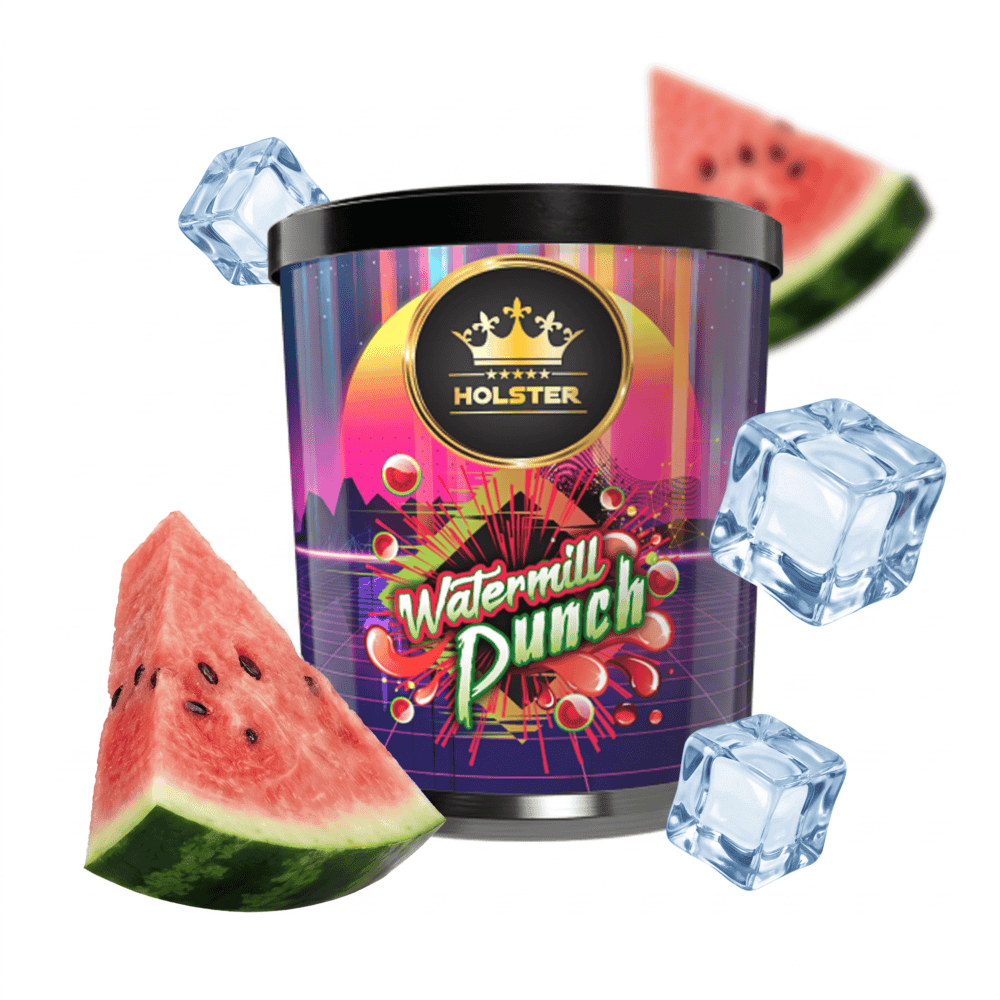Wassermelone Punch Shisha Tabak mit Eiswürfeln und Wassermelonenstücken.