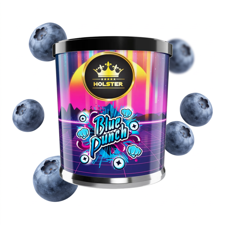 Holster Blue Punch 200g Shisha Tabak – Blaubeere: Dose mit schwebenden Blaubeeren