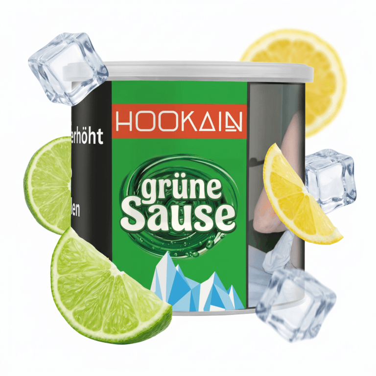 Hookain Green Sause Shisha tobacco with lemon and lime slices.