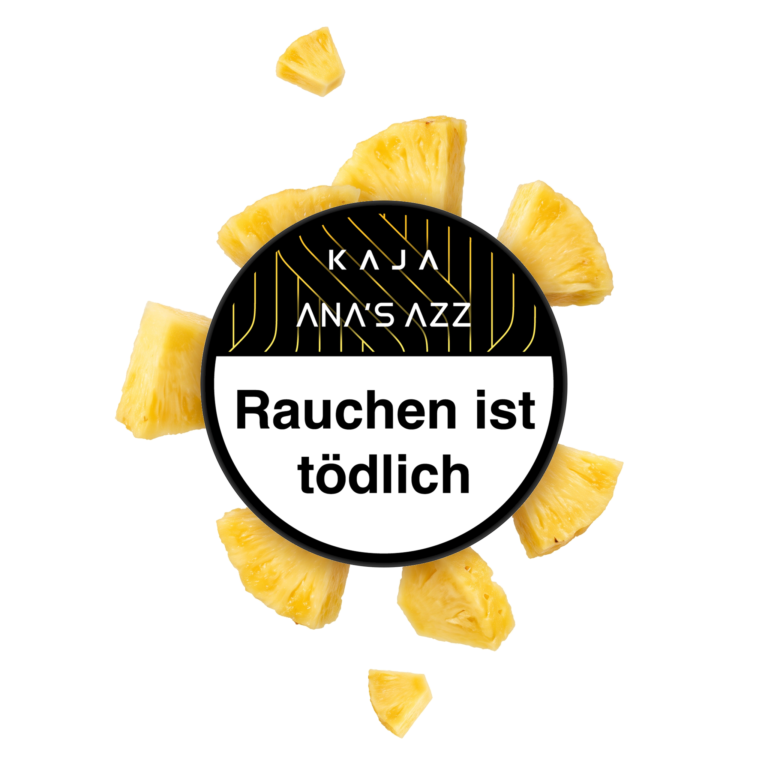 KAJA Ana's Azz 200g Shisha Tabak – Ananas: Dose von oben mit Ananasstücken