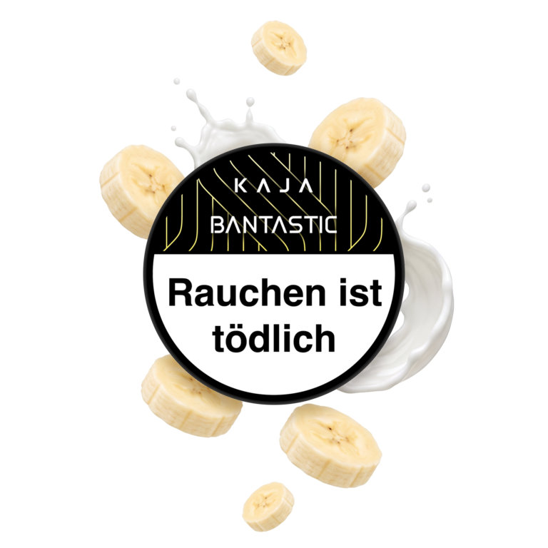 KAJA Bantastic 200g Shisha Tabak – Banane und Milch: Dose von oben mit Bananenscheiben und Milch