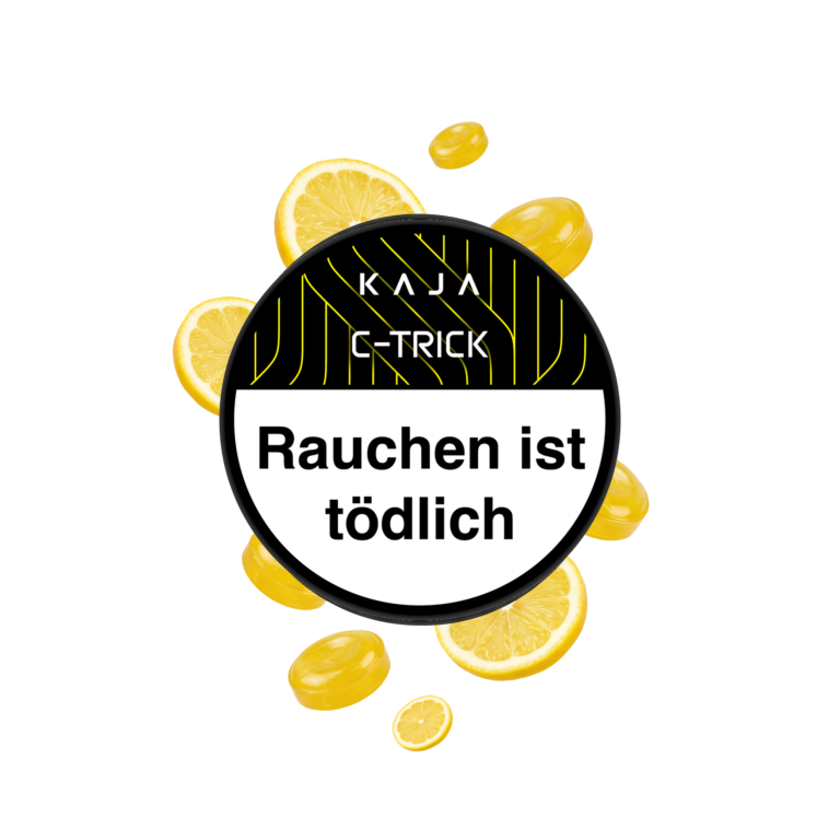 KAJA C-Trick 200g Shisha Tabak – Zitrone und Bonbons: Dose von oben mit Zitronenscheiben und Zitronenbonbons