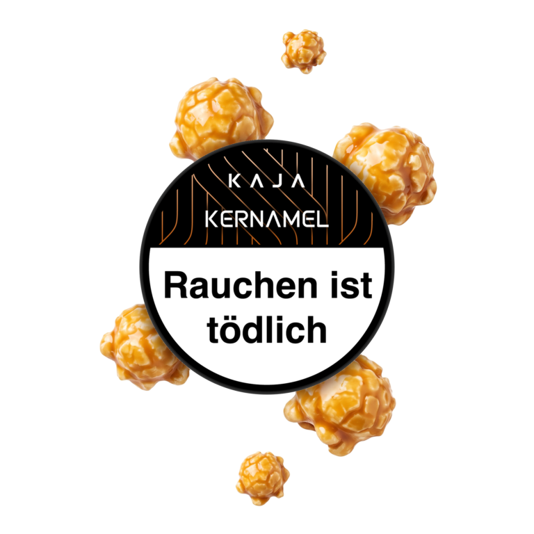 KAJA Kernamel 200g Shisha Tabak – Popcorn und Karamell: Dose von oben mit karamellisiertem Popcorn