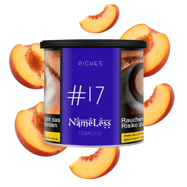 NameLess P!ches #17 200g Shisha Tabak – süßer Pfirsich: Dose mit Pfirsichhälften und Pfirsichspalten