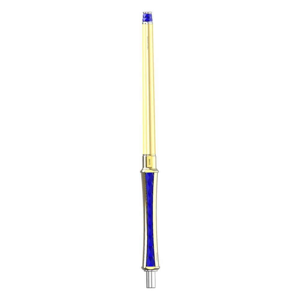 Cachimba MAXX Royal Ocean Gold con tubo de cristal dorado y base azul.