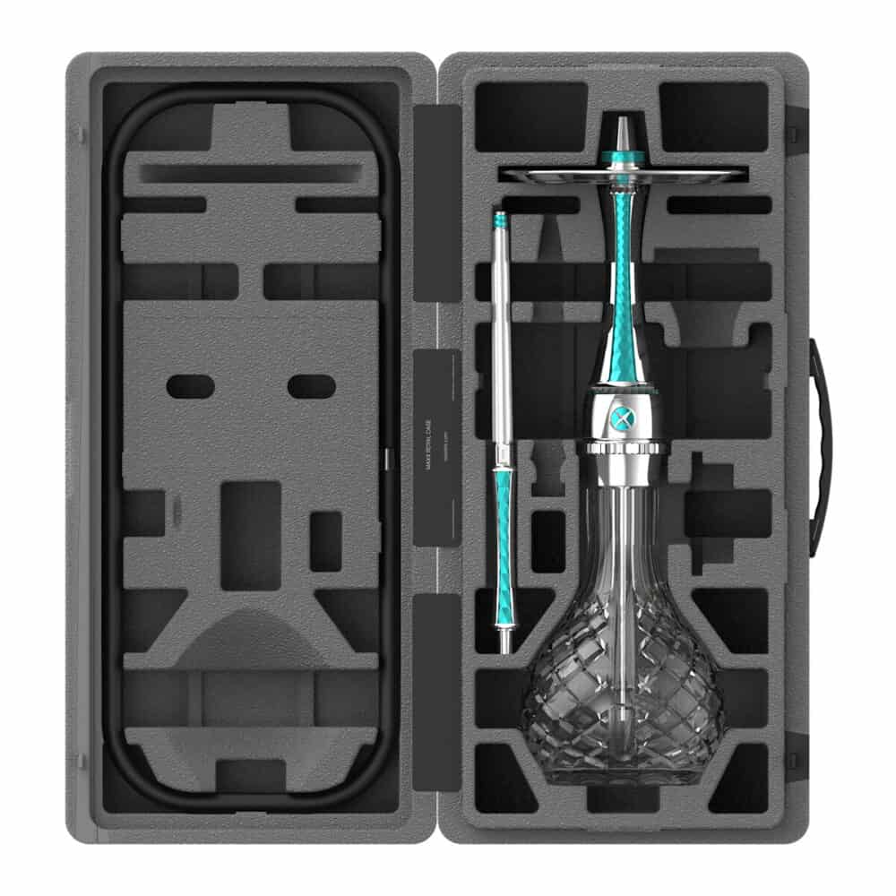 MAXX Hookah Royal en mallette de transport avec accessoires, design de haute qualité.
