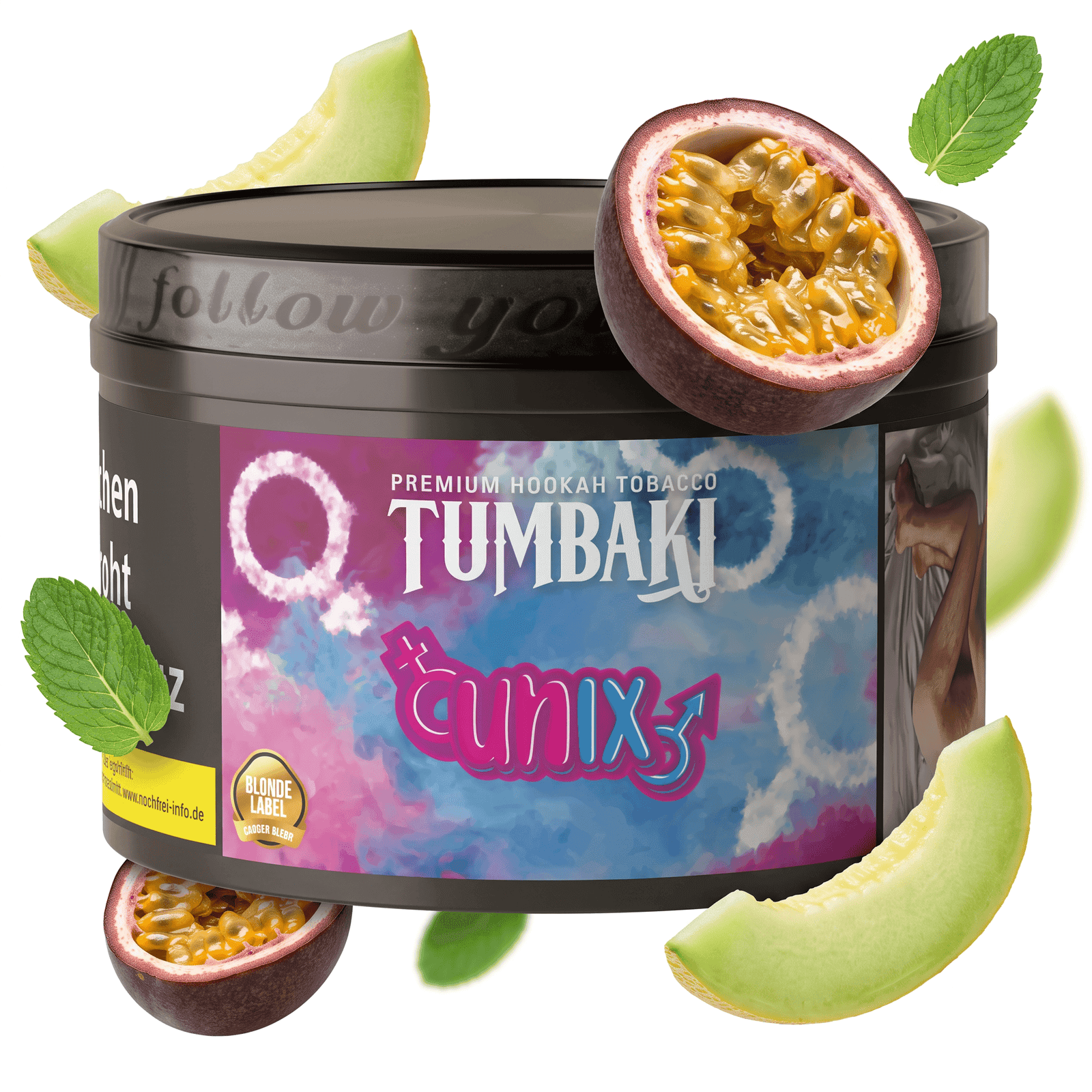 Tabac à chicha Tumbaki Unix au goût fruit de la passion et melon.