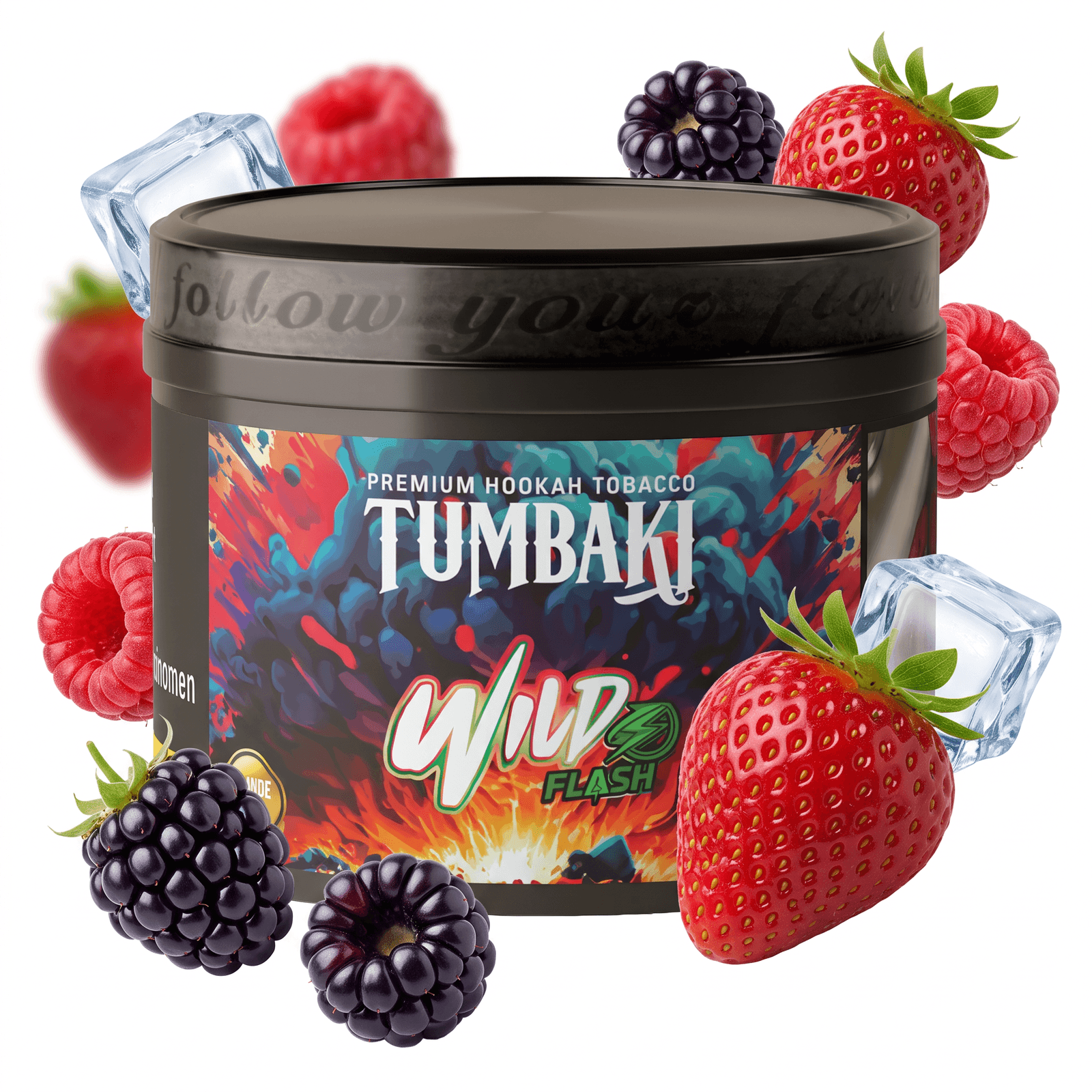 Tabac à chicha Tumbaki Wild Flash avec baies et glaçons.