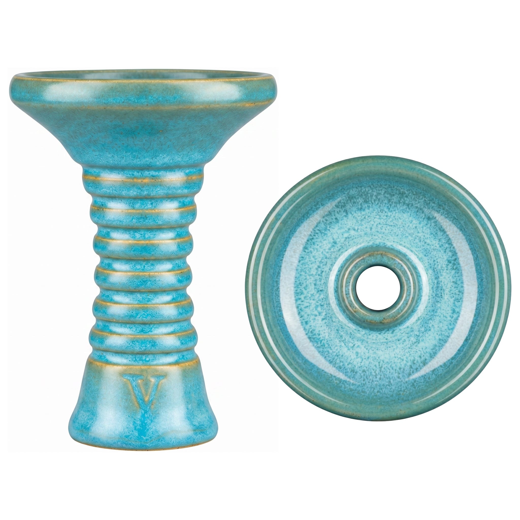 Keramik-Shisha-Adapter in Blau mit goldenen Akzenten, hochwertiges Zubehör.