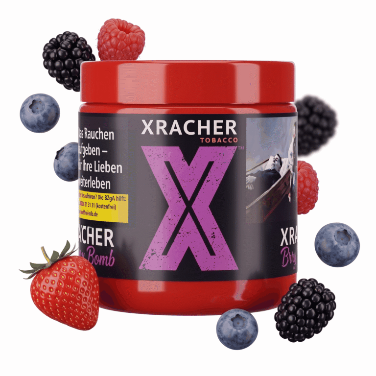 Xracher Brry Bomb 200g Shisha Tabak mit Beerenmix, Brombeere, Himbeere, Blaubeere, Erdbeere-Geschmack – Dose mit schwebenden Brombeeren, Himbeeren, Blaubeeren und Erdbeere