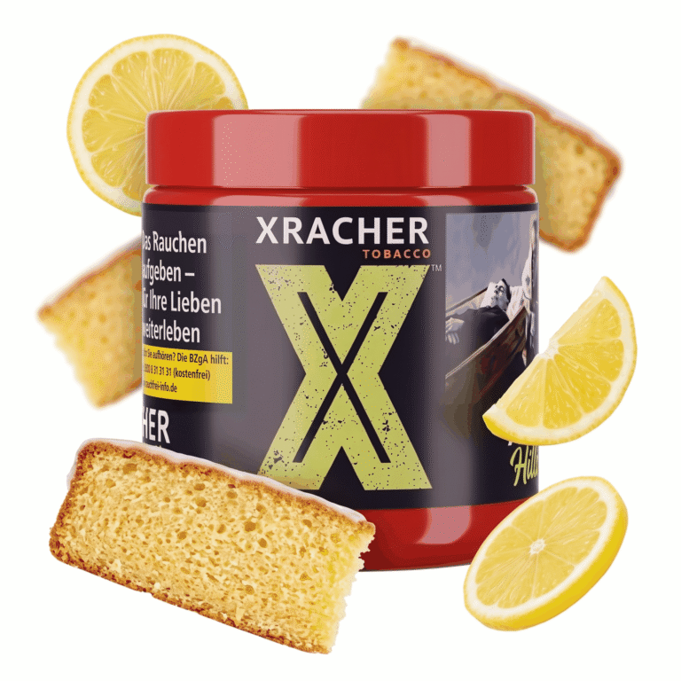 Xracher Hillbilly 200g Shisha Tabak mit Zitrone, Zitronenkuchen-Geschmack – Dose mit schwebenden Zitronen und Kuchenstücken