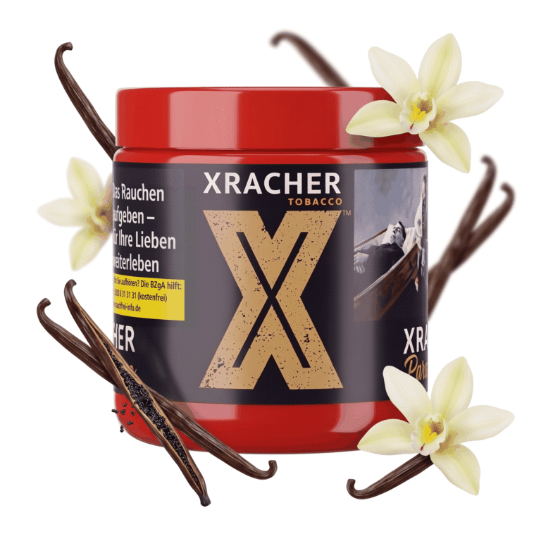 Xracher Paradizo 200g Shisha Tabak mit Vanille-Geschmack – Dose mit schwebenden Vanilleschoten und Vanilleblüten